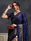 Saree Mall Women's Dola  Navy Blue Printed Designer Saree With Blouse Piece-RAJWADI12D