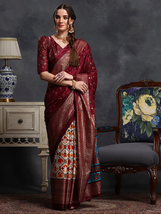 Saree Mall Women's Dola  Maroon Printed Designer Saree With Blouse Piece-RAJWADI12F