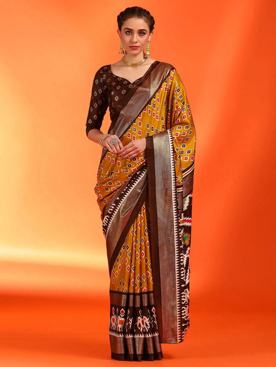 Saree Mall Women's Dola  Mustard Printed Designer Saree With Blouse Piece-RAJWADI20D