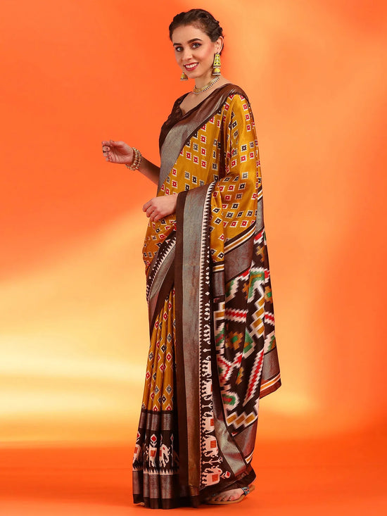 Saree Mall Women's Dola  Mustard Printed Designer Saree With Blouse Piece-RAJWADI20D