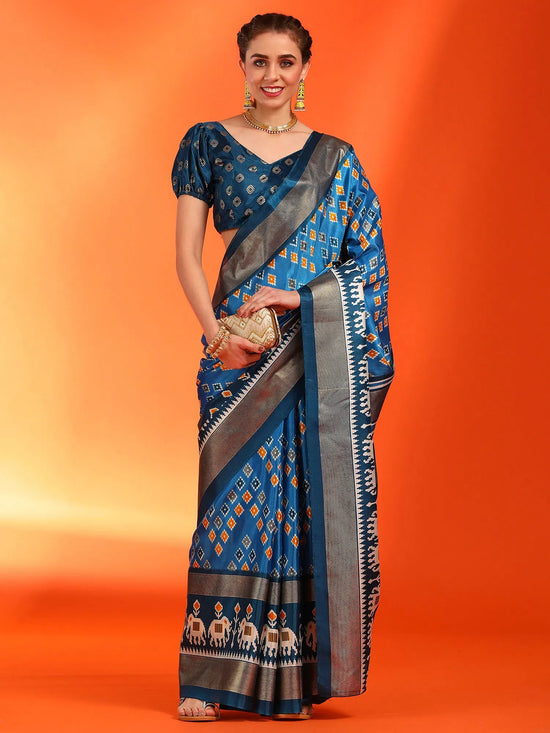 Saree Mall Women's Dola  Blue Printed Designer Saree With Blouse Piece-RAJWADI20G