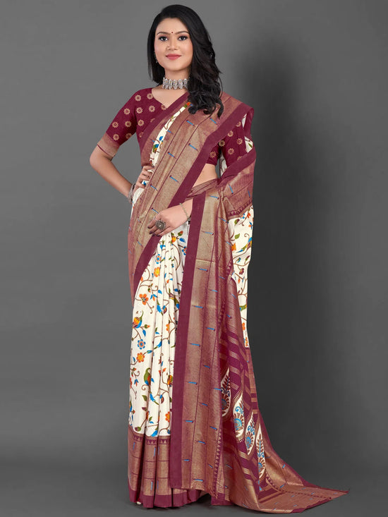 Saree Mall Women's Dola  Off White Printed Designer Saree With Blouse Piece-RAJWADI22C