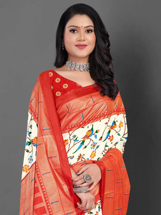 Saree Mall Women's Dola  Off White Printed Designer Saree With Blouse Piece-RAJWADI22E