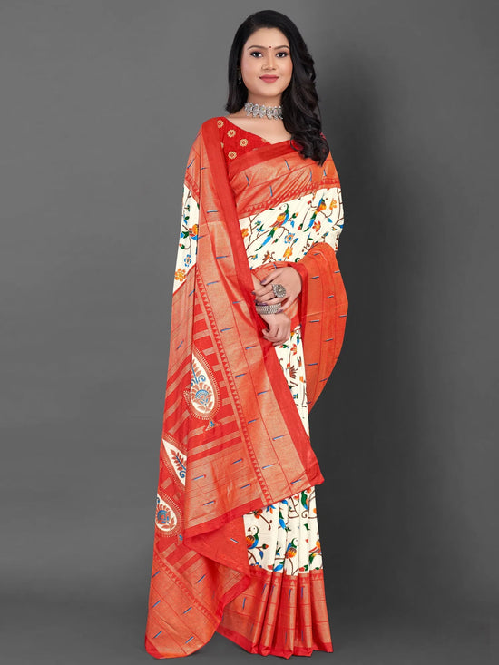 Saree Mall Women's Dola  Off White Printed Designer Saree With Blouse Piece-RAJWADI22E