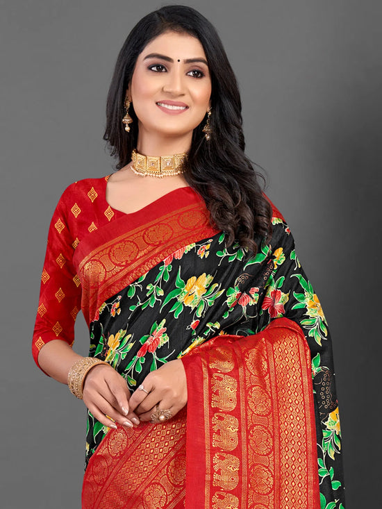 Saree Mall Women's Dola  Black Printed Designer Saree With Blouse Piece-RAJWADI36B