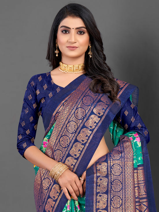 Saree Mall Women's Dola  Teal Blue Printed Designer Saree With Blouse Piece-RAJWADI36C