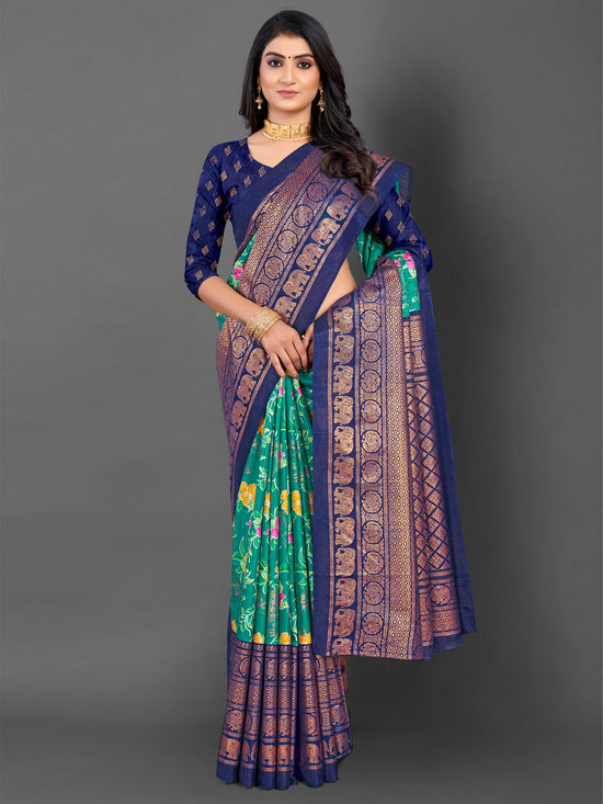 Saree Mall Women's Dola  Teal Blue Printed Designer Saree With Blouse Piece-RAJWADI36C