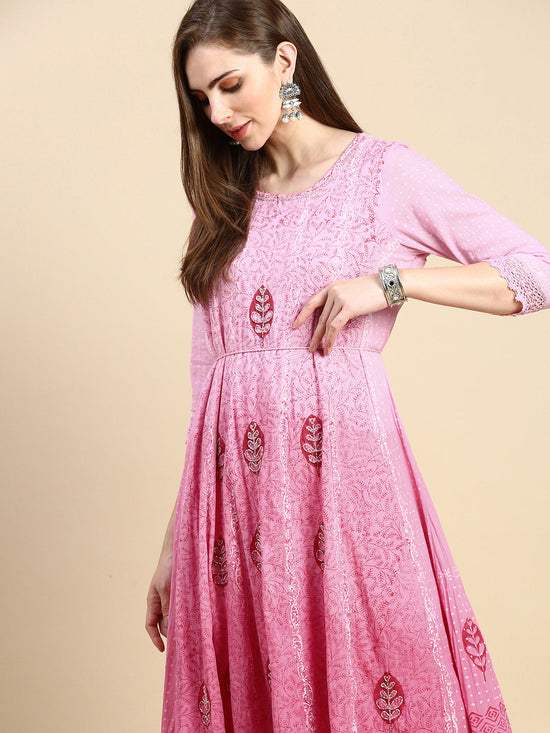 Women Floral Pink Anarkali Kurta-RF-001-Pink