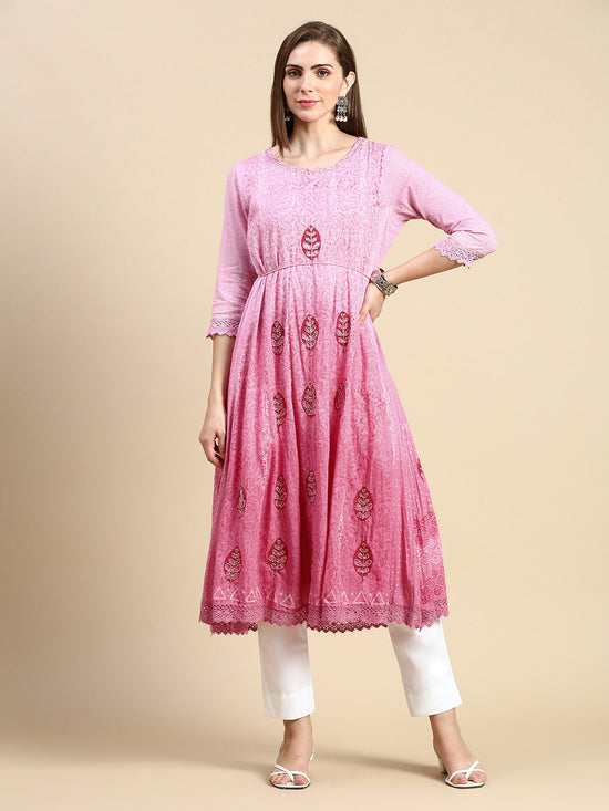 Women Floral Pink Anarkali Kurta-RF-001-Pink