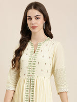 Women Mandarin Collar Solid Empire Cream Kurta-RF-2170-Cream