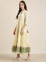 Women Mandarin Collar Solid Empire Cream Kurta-RF-2170-Cream