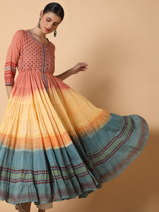 Women Floral Peach Anarkali Kurta-RF-672-Peach