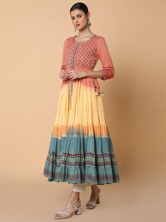 Women Floral Peach Anarkali Kurta-RF-672-Peach