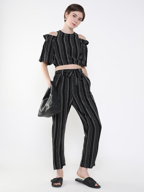 Women Striped Black Co-Ords Set-RF-RS08-Black