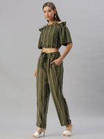 Women Striped Olive Co-Ords Set-RF-RS08-Olive