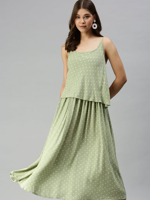 Women Polka-dot A-Line Green Dress-RF-SM-02A-Greenwhite