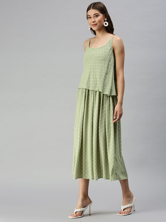 Women Polka-dot A-Line Green Dress-RF-SM-02A-Greenwhite