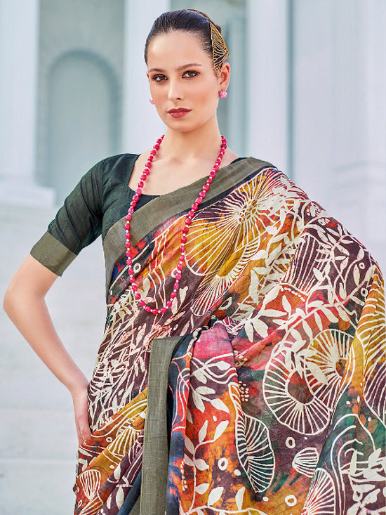 Saree Mall Women's Cotton Blend Multicolored Printed Designer Saree With Blouse Piece-RJGHRNA102