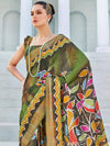 Saree Mall Women's Cotton Blend Green Printed Designer Saree With Blouse Piece-RJGHRNA106