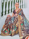 Saree Mall Women's Cotton Blend Brown Printed Designer Saree With Blouse Piece-RJGHRNA107