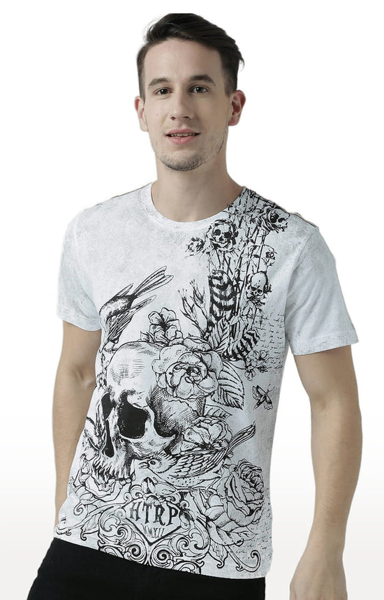 Huetrap White Mens Short Sleeve Graphic Printed Tshirt-HT17MKGRAWHT01080