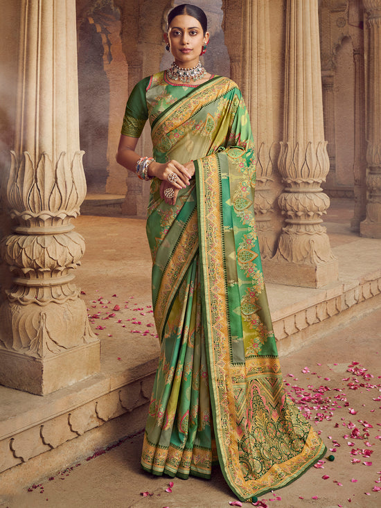 Saree Mall Women's  Blend Sea Green Woven Design Designer Saree With Blouse Piece-RNGRUTU1002