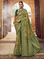 Saree Mall Women's  Blend Olive Woven Design Designer Saree With Blouse Piece-RNGRUTU1004