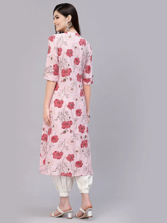 Women's Floral Printed Rayon A-Line Kurta-ROSAPINK-S