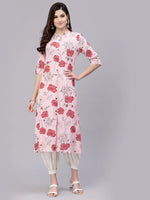 Women's Floral Printed Rayon A-Line Kurta-ROSAPINK-S