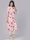 Women's Floral Printed Rayon A-Line Kurta-ROSAPINK-S