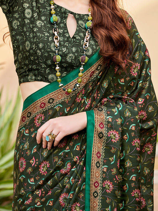 Saree Mall Women's  Blend Dark Green Printed Designer Saree With Blouse Piece-RPRANI103