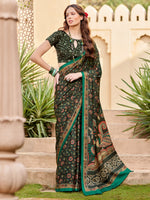 Saree Mall Women's  Blend Dark Green Printed Designer Saree With Blouse Piece-RPRANI103