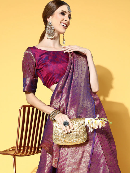 Saree Mall Women's  Blend Purple Woven Design Celebrity Saree With Blouse Piece-KNDIN145002