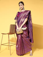 Saree Mall Women's  Blend Purple Woven Design Celebrity Saree With Blouse Piece-KNDIN145002