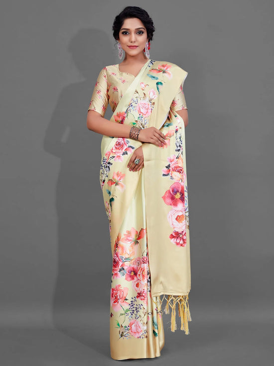 Saree Mall Women's Crepe Yellow Digital Print Ready To Wear With Blouse Piece-RTW5FLWR509