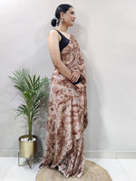 Saree Mall Women's Chiffon Brown Printed Ready To Wear With Blouse Piece-RTWATRNG1301