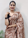 Saree Mall Women's Chiffon Brown Printed Ready To Wear With Blouse Piece-RTWATRNG1301