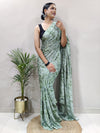 Saree Mall Women's Chiffon Green Printed Ready To Wear With Blouse Piece-RTWATRNG1302