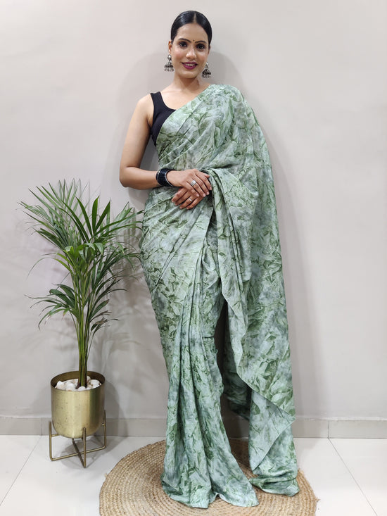 Saree Mall Women's Chiffon Green Printed Ready To Wear With Blouse Piece-RTWATRNG1302