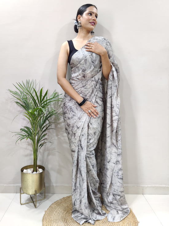 Saree Mall Women's Chiffon Grey Printed Ready To Wear With Blouse Piece-RTWATRNG1304