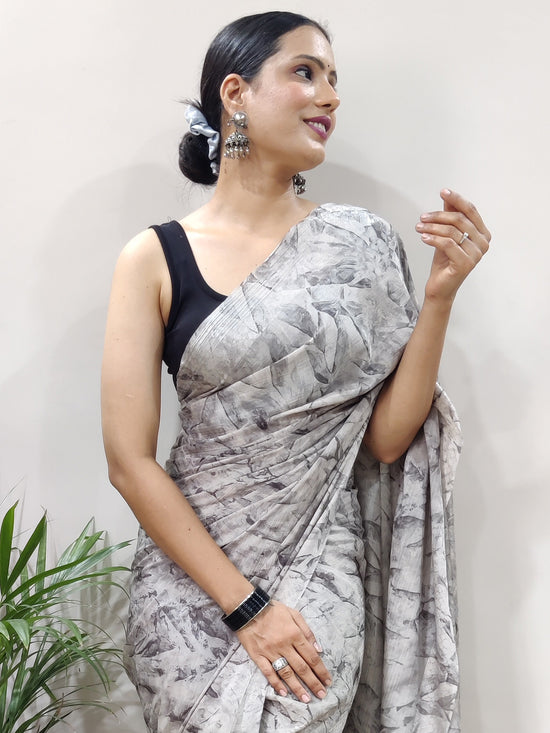 Saree Mall Women's Chiffon Grey Printed Ready To Wear With Blouse Piece-RTWATRNG1304