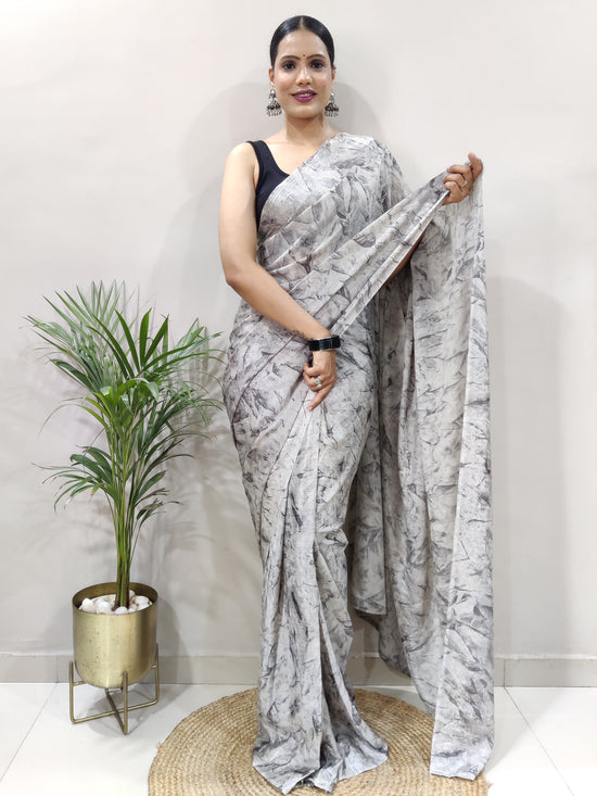 Saree Mall Women's Chiffon Grey Printed Ready To Wear With Blouse Piece-RTWATRNG1304