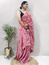 Saree Mall Women's Chiffon Pink Printed Ready To Wear With Blouse Piece-RTWATRNG1305