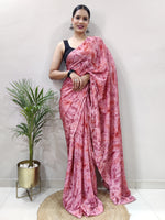 Saree Mall Women's Chiffon Pink Printed Ready To Wear With Blouse Piece-RTWATRNG1305