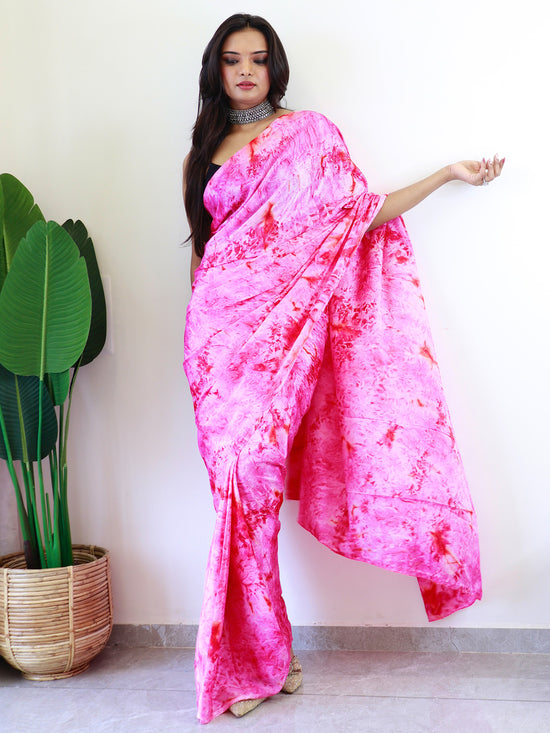 Saree Mall Women's Chiffon Pink Printed Ready To Wear With Blouse Piece-RTWATRNG3303