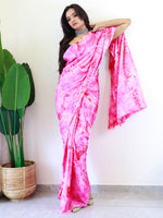 Saree Mall Women's Chiffon Pink Printed Ready To Wear With Blouse Piece-RTWATRNG3303