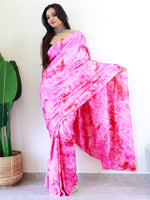 Saree Mall Women's Chiffon Pink Printed Ready To Wear With Blouse Piece-RTWATRNG3303