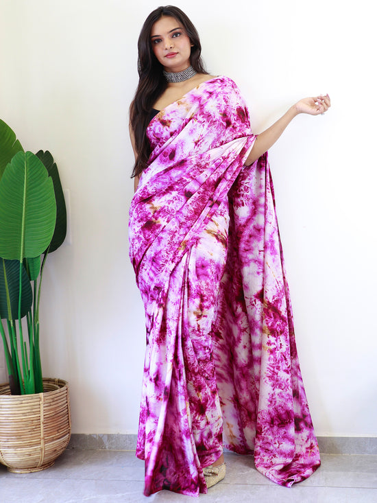 Saree Mall Women's Chiffon Magenta Printed Ready To Wear With Blouse Piece-RTWATRNG3305