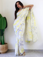 Saree Mall Women's Chiffon Off White Printed Ready To Wear With Blouse Piece-RTWATRNG3306