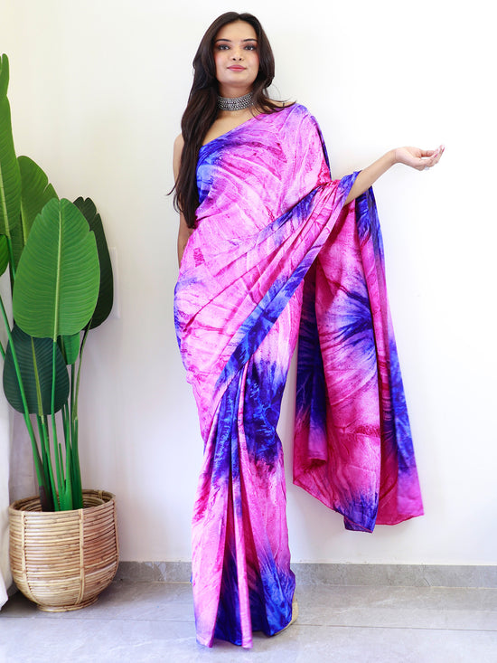 Saree Mall Women's Chiffon Pink Printed Ready To Wear With Blouse Piece-RTWATRNG3307